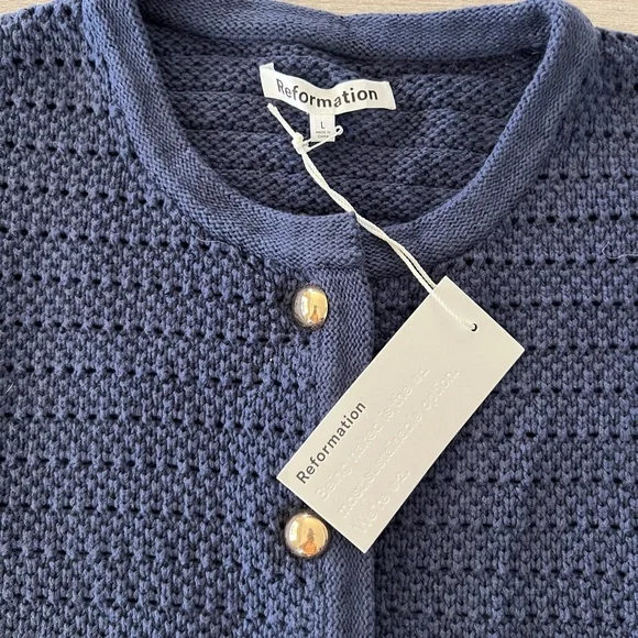 Reformation Navy Cardigan with Gold Buttons - Picture 7 of 10